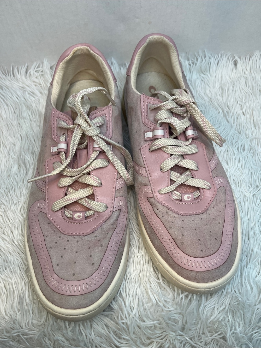 Coach Pink Suede & Leather Low-Top Sneakers